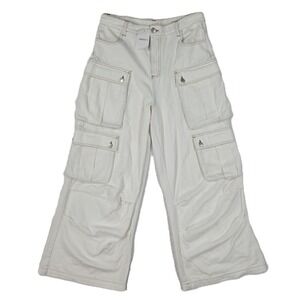 HYFVE Women Y2K White Wide Leg Cargo Pants Utility Chic High Rise Size L